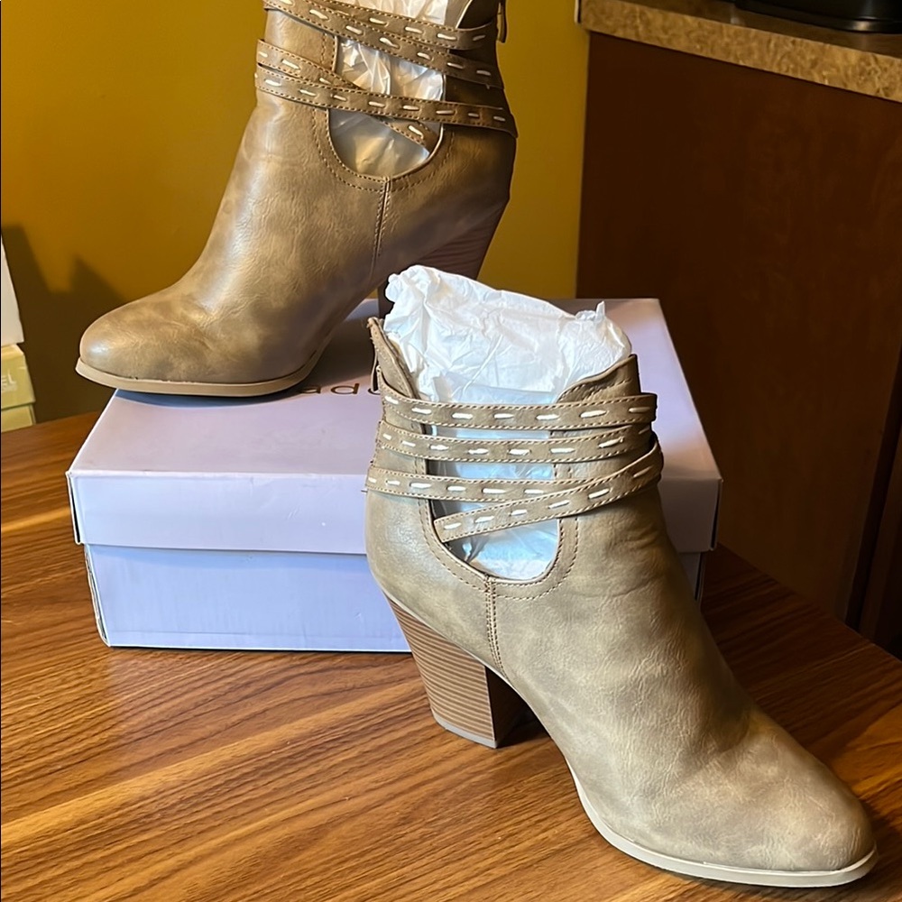 Madden Girl Tan Strappy Heeled Boots
